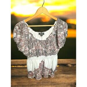 Absolutely Famous Women’s Paisley Peasant Top – Size 2X